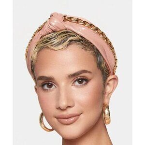 New Kitsch X Justine Marjan Patent Knotted Headband with Chain Blush